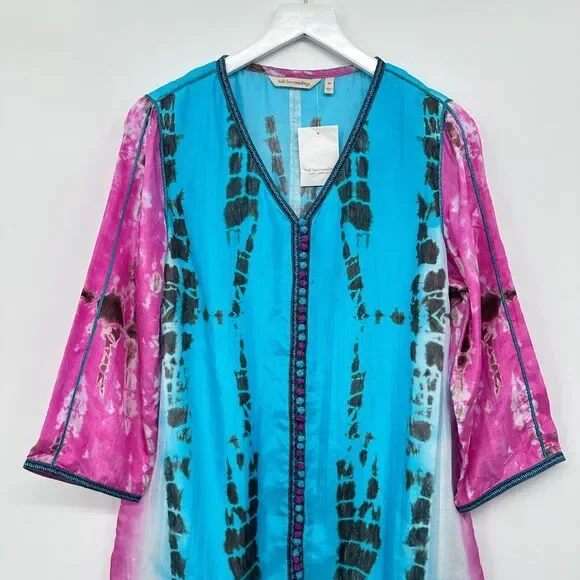 Soft Surroundings Curacao Tunic Top Shirt Medium 100% Silk Tie Dye New NO TANK‎ - Picture 3 of 13